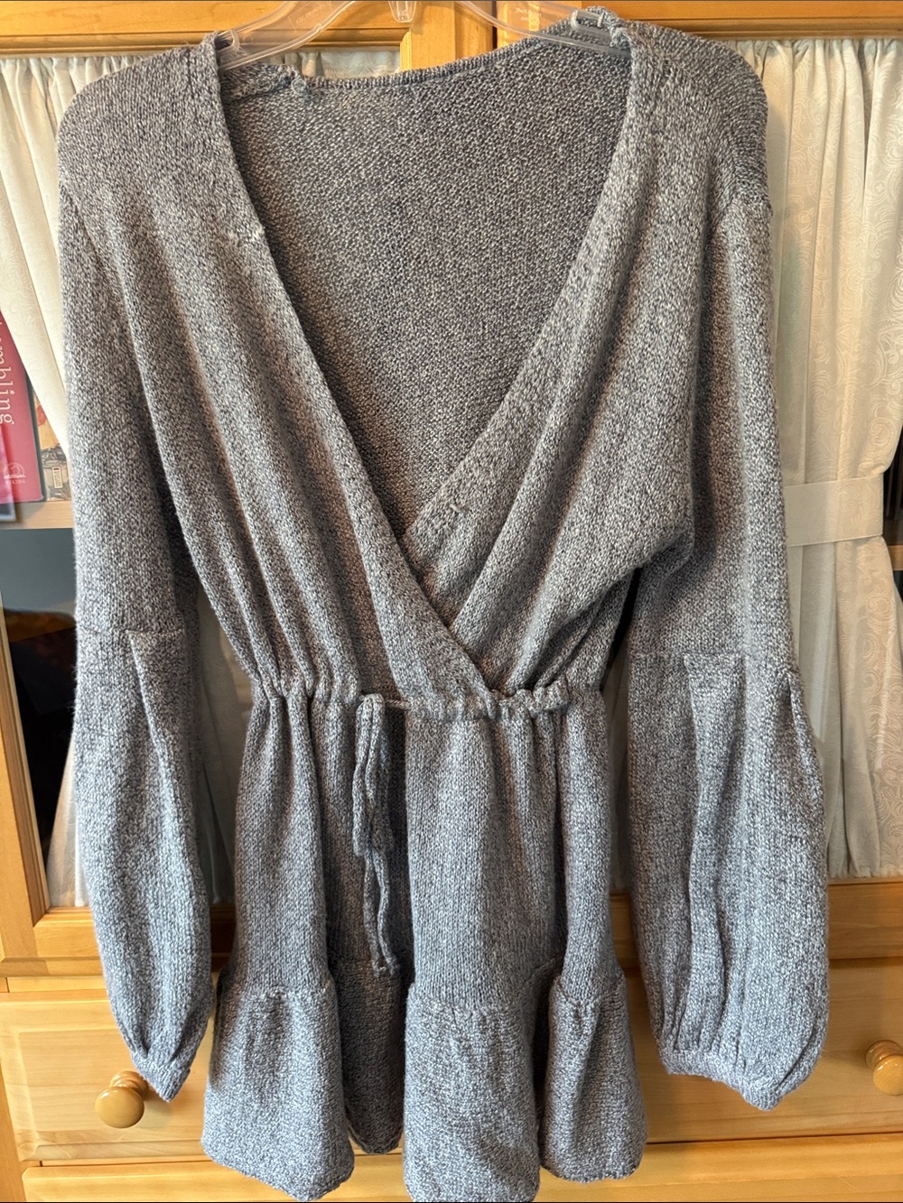 Cozy Gray Knit Wrap Cardigan with Drawstring Waist